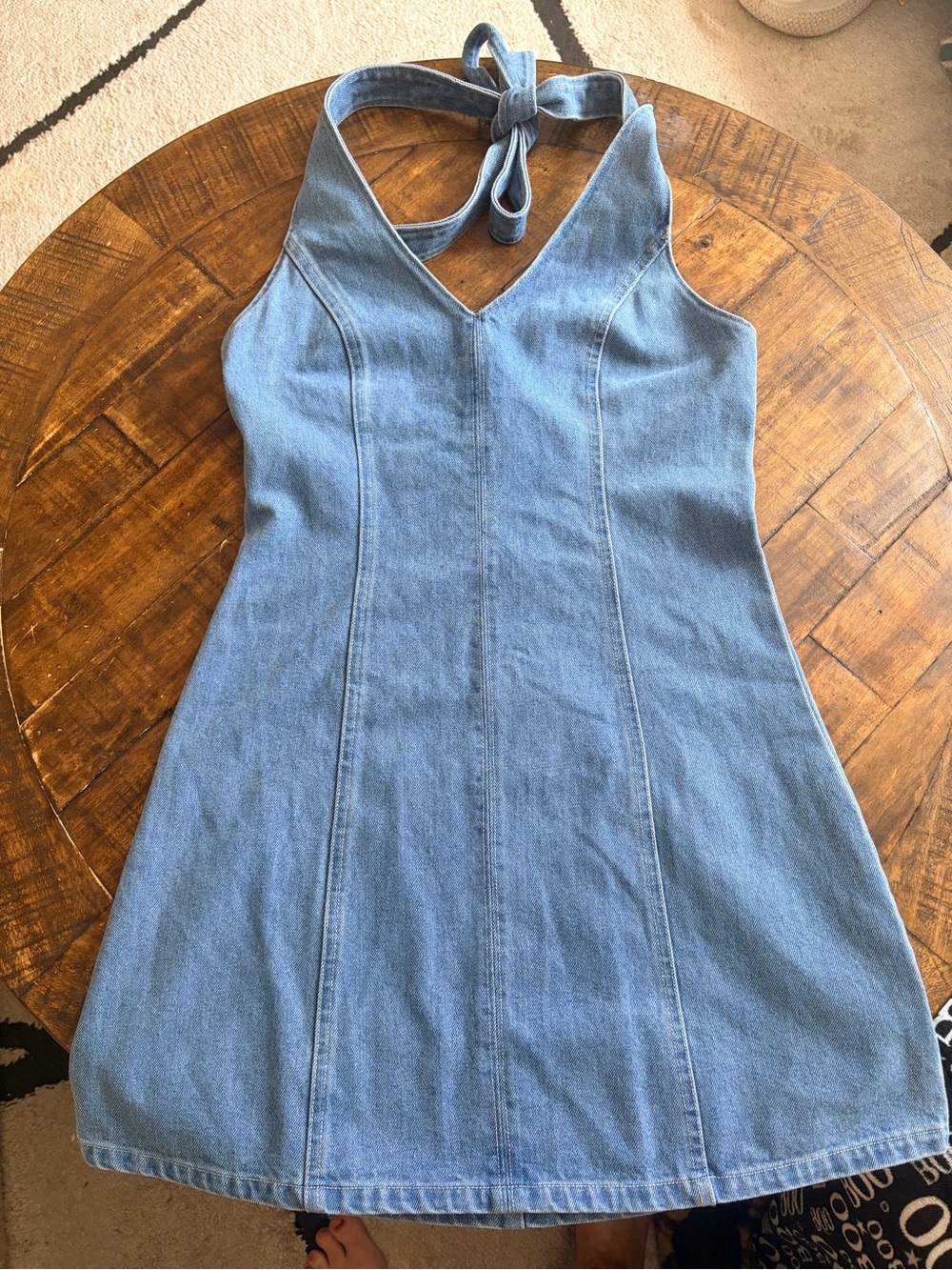 These Three Light Blue Denim Halter Mini Dress